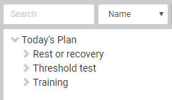 Search, Name, Todays Plan: Rest or recovery, Threshold test, Tranining