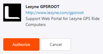 Lezyne GPS Root. Authorize. Cancel