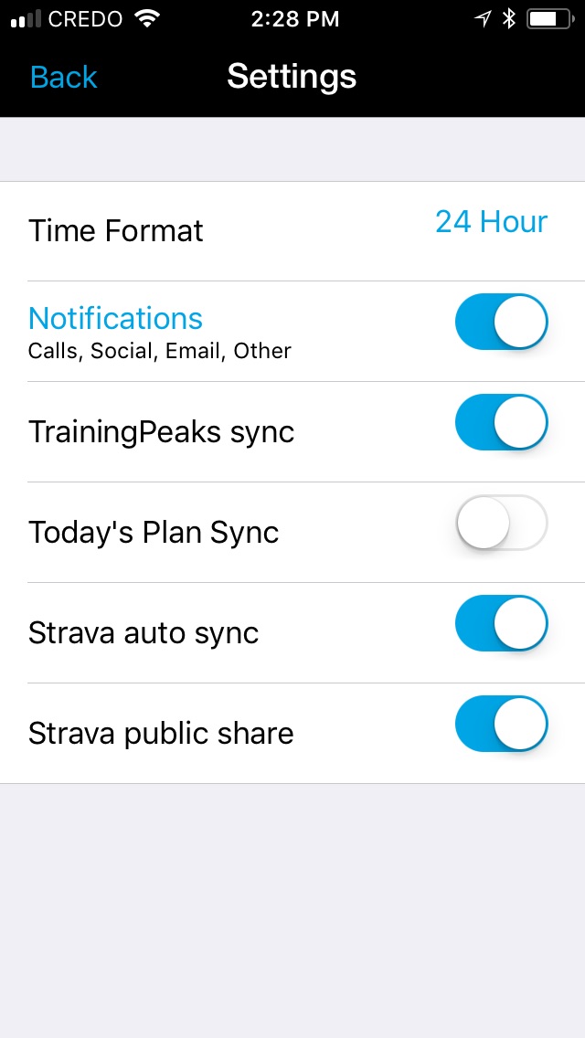 Screen shot of app settings with Strava Auto Sync