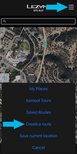 iPhone screenshot create route menu