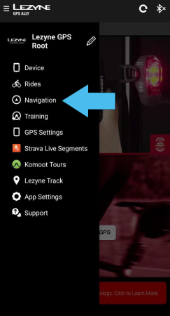 App screen navigation option on slide out menu