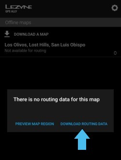 App screen dialog for downloading routing data