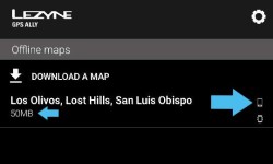 App screen maps list downloaded routing data icon