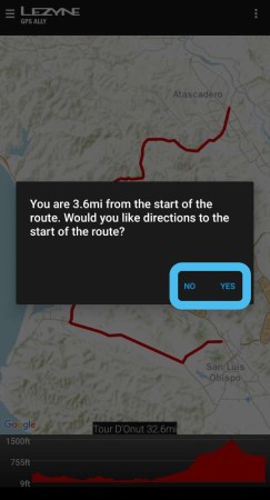 App screen Yes/No Navigate to start dialog